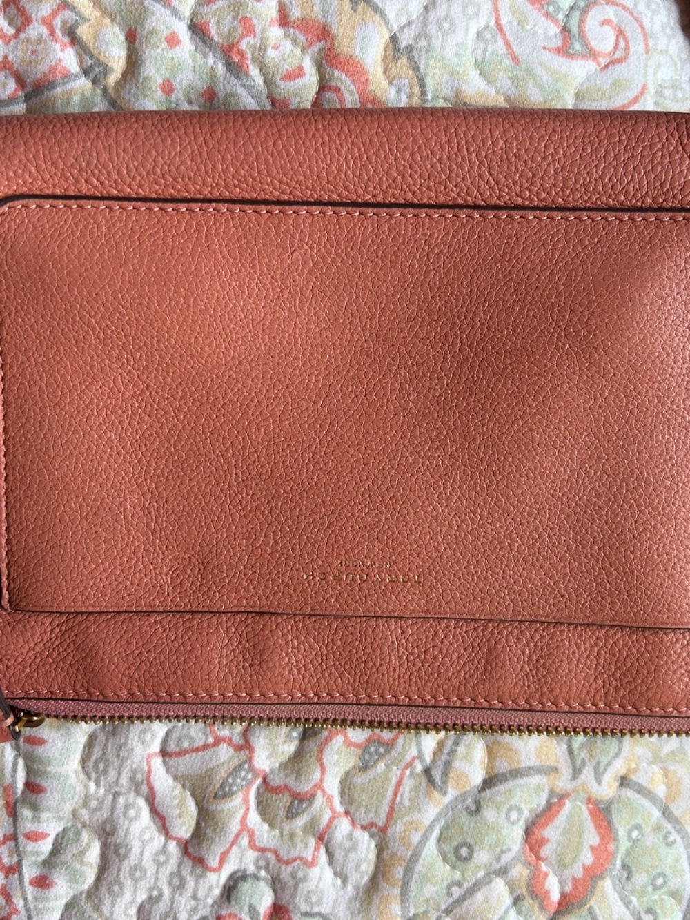 Tory Burch Pebbled Leather Clutch - Coral